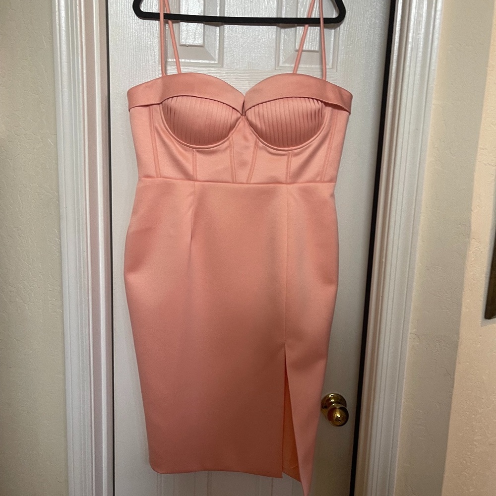 Lavish Alice Pleated Sheath Dress in Peach Color SZ14